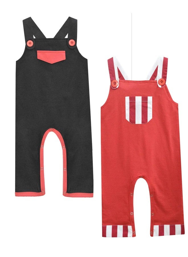 A.T.U.N. (ALL THINGS UBER NICE) A.T.U.N. All Things Uber nice Unisex-Baby Regular fit Dungaree (2 Set) (BDUN BND BLR_Red Black White_6-12 Months) - Image 1