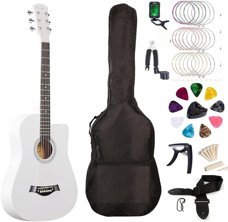 Megarya 38-Inch Acoustic Guitar Starter Kit for Beginners - White