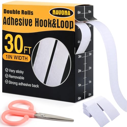 Navona 30Ft x 1 Inch Hook and Loop Strips with Adhesive  2 Rolls Heavy Duty Hook and Loop Tape with Backing for Home Office School and Crafting Projects White