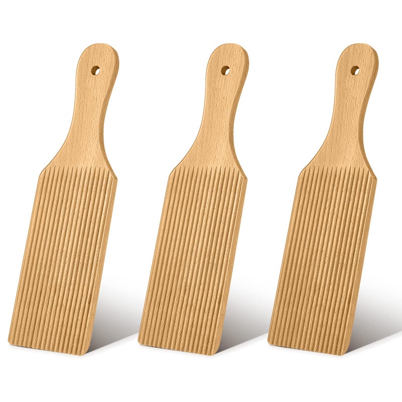 Newtay 3 Pcs Gnocchi Boards and Wooden Butter Paddles for Rolling Dough 91 x 28 in Gnocchi Paddle Pasta Making Tools Roller for Home Restaurant Kitchen Noodle Pasta Christmas Housewarming Gift