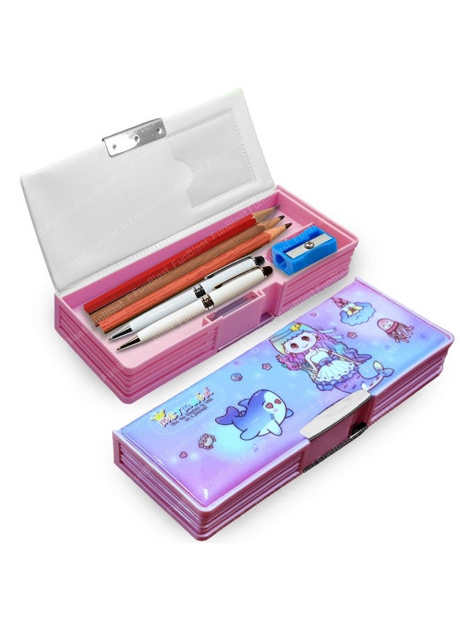 FunBlast Magnetic Pencil Case Box - Double Side Compartment Pencil Box for Kids, Pencil Holder, Stationary Organizer Pencil Box for Kids, Birthday Return Gift for Kids (Mermaid) - Image 1