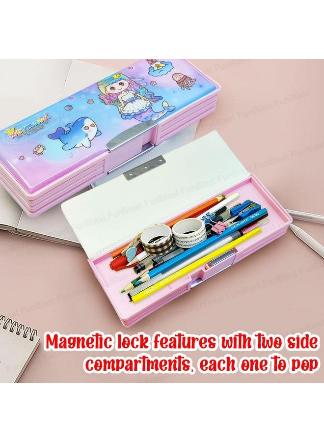 FunBlast Magnetic Pencil Case Box - Double Side Compartment Pencil Box for Kids, Pencil Holder, Stationary Organizer Pencil Box for Kids, Birthday Return Gift for Kids (Mermaid) - Image 4