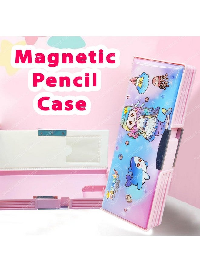 FunBlast Magnetic Pencil Case Box - Double Side Compartment Pencil Box for Kids, Pencil Holder, Stationary Organizer Pencil Box for Kids, Birthday Return Gift for Kids (Mermaid) - Image 3