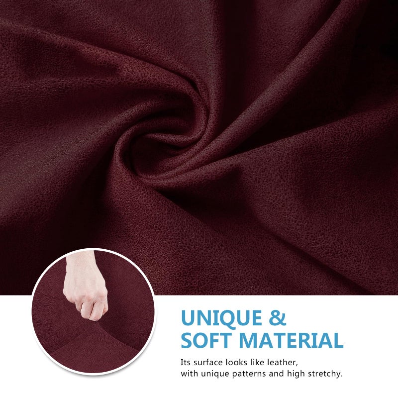 ANARACHON Leather Look Couch Cushion Covers Sofa Seat Slipcovers Sets Couches Furniture Protector for Sectional Armchair Loveseat Pets Kids Stretch Spandex Fabric (3 Cushion Sofa  Burgundy-01) - Image 4