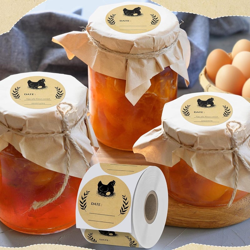 Bueake 500 Pcs 2 inch Natural Brown Kraft Chicken Egg Canning Sticker for Kitchen Mason Jar, Packaging - Image 3