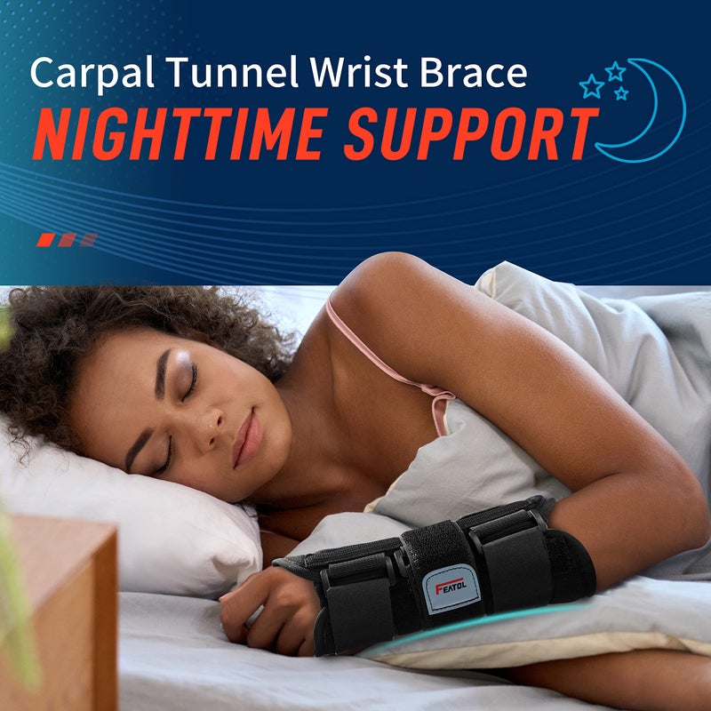 FEATOL Carpal Tunnel Wrist Brace Night Support 2 Pack - Wrist Splint for Pain Relief Tendonitis, Sprained, Arthritis - Metal Splint Stabilizer With Hand Brace -FOR Sleeping Women Men -Right&Left(S/M) - Image 2