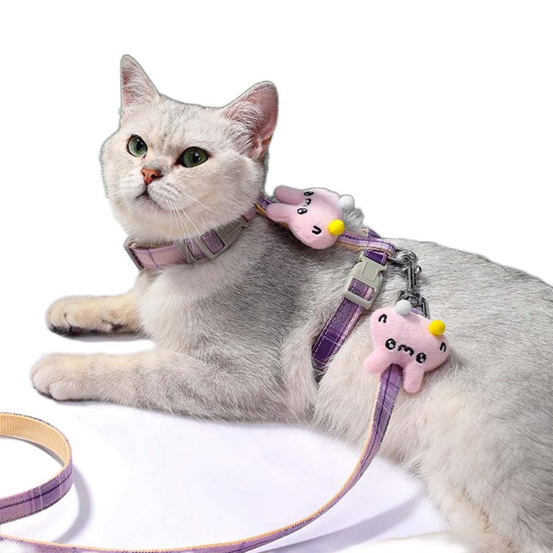 Qpets® طقم حزام وقيد للقطط ®، حزام خارجي للقطط مع مشبك سريع التحرير، حزام قابل للتعديل للقطط الصغيرة، حزام سفر خفيف الوزن وناعم للحيوانات الأليفة، - Image 5