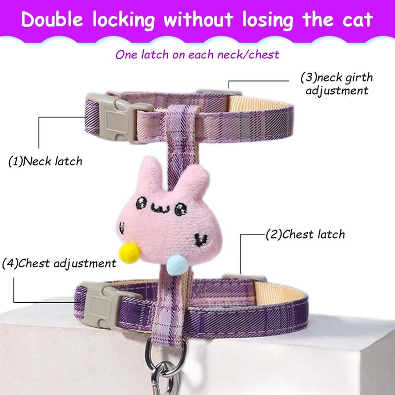 Qpets® طقم حزام وقيد للقطط ®، حزام خارجي للقطط مع مشبك سريع التحرير، حزام قابل للتعديل للقطط الصغيرة، حزام سفر خفيف الوزن وناعم للحيوانات الأليفة، - Image 4
