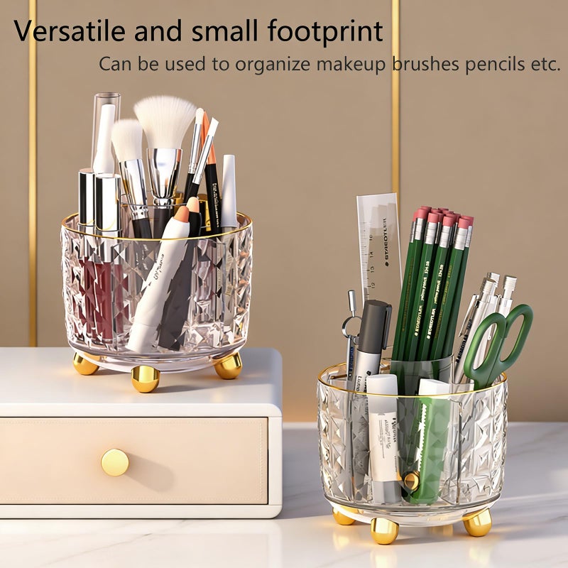 GOTOBA 360Â° Rotating Pencil Holder for Desk, Makeup Brush Holder with 6 Slots, Desk Organizer for Writing Utensil, Office and School Supplies (Transparent) - Image 4