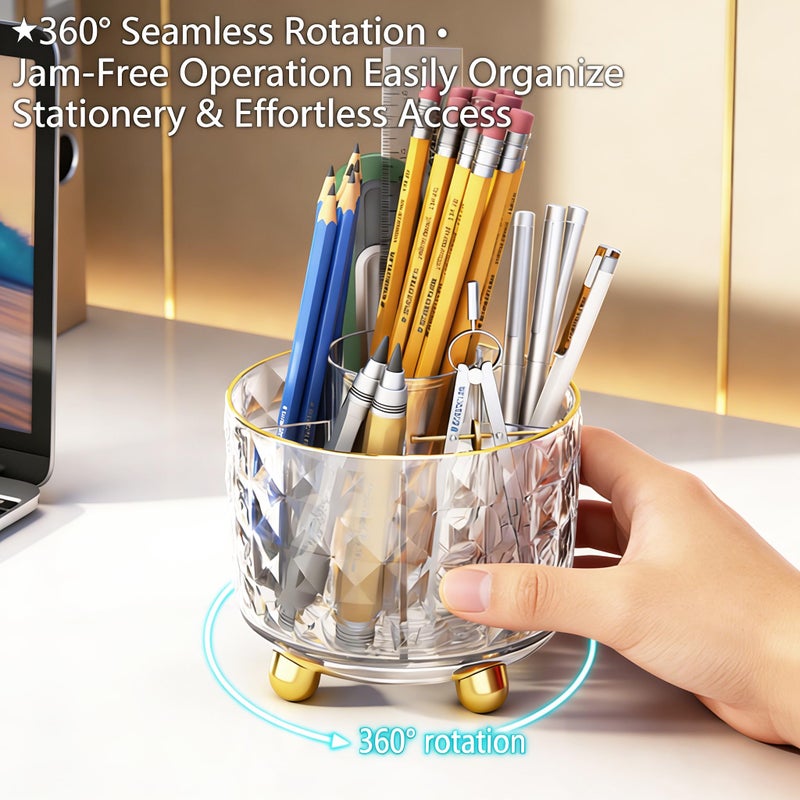 GOTOBA 360Â° Rotating Pencil Holder for Desk, Makeup Brush Holder with 6 Slots, Desk Organizer for Writing Utensil, Office and School Supplies (Transparent) - Image 2