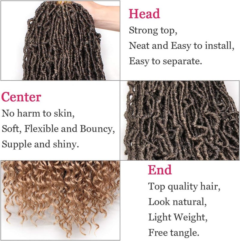Leeven 7 Packs Ombre Brown Goddess New Faux Locs Crochet Braids Hair With Curly Ends Pre looped 24 Inch Long Soft Locs Hair for Women 12 Strands/Pack Curly Wavy Goddess Locs Braiding Hair (T27#) - Image 4