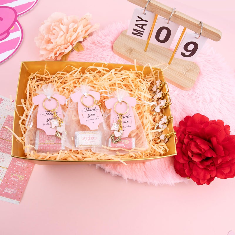 Orchidleaf 24 Set Baby Shower Party Favors for Girls Pink Footprint Keychains, Baby Shower Favors with Thank You Card White Organza Bags for Birthday Party Supplies (Pink) - Image 5
