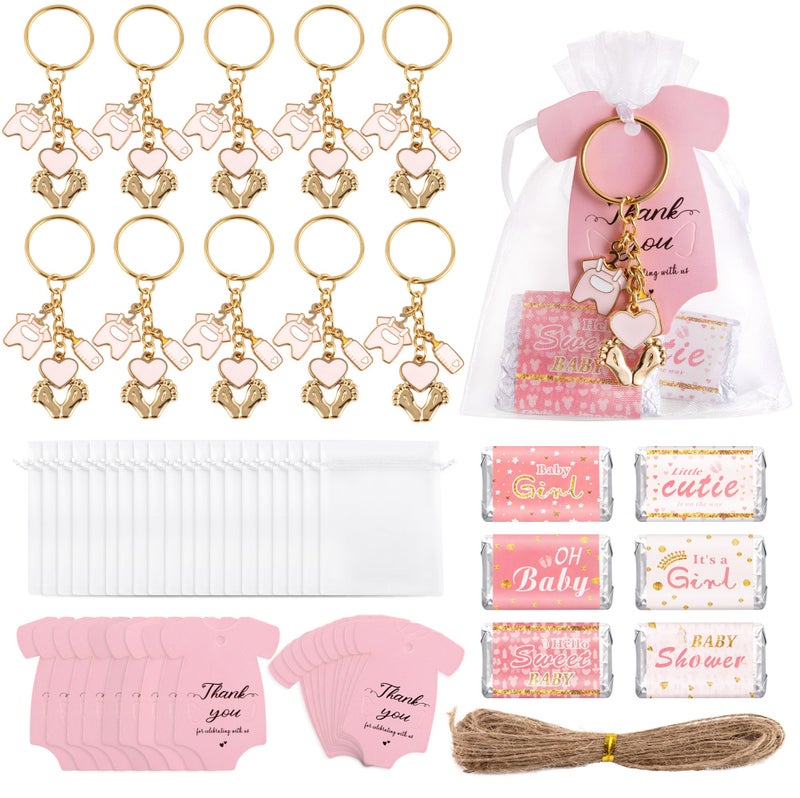 Orchidleaf 24 Set Baby Shower Party Favors for Girls Pink Footprint Keychains, Baby Shower Favors with Thank You Card White Organza Bags for Birthday Party Supplies (Pink) - Image 1