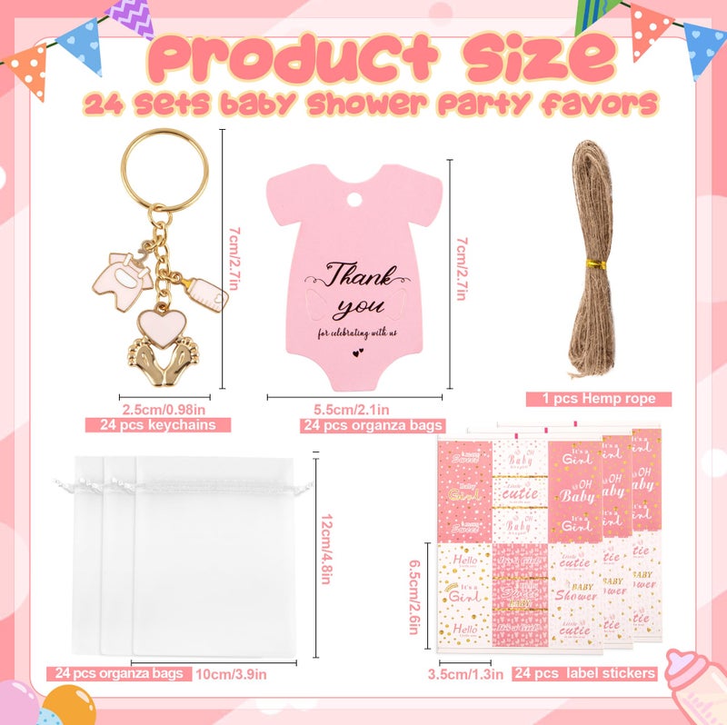 Orchidleaf 24 Set Baby Shower Party Favors for Girls Pink Footprint Keychains, Baby Shower Favors with Thank You Card White Organza Bags for Birthday Party Supplies (Pink) - Image 2