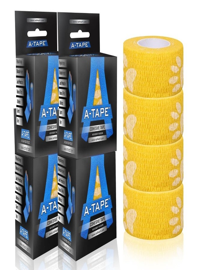 A-Tape Breathable Self Adhesive Cohesive Bandage for Humans & Pets (Dogs, Cats, Birds) – (2.5 cm X 4.5 mtr, Pack of 4) (Yellow Paw) - Image 1