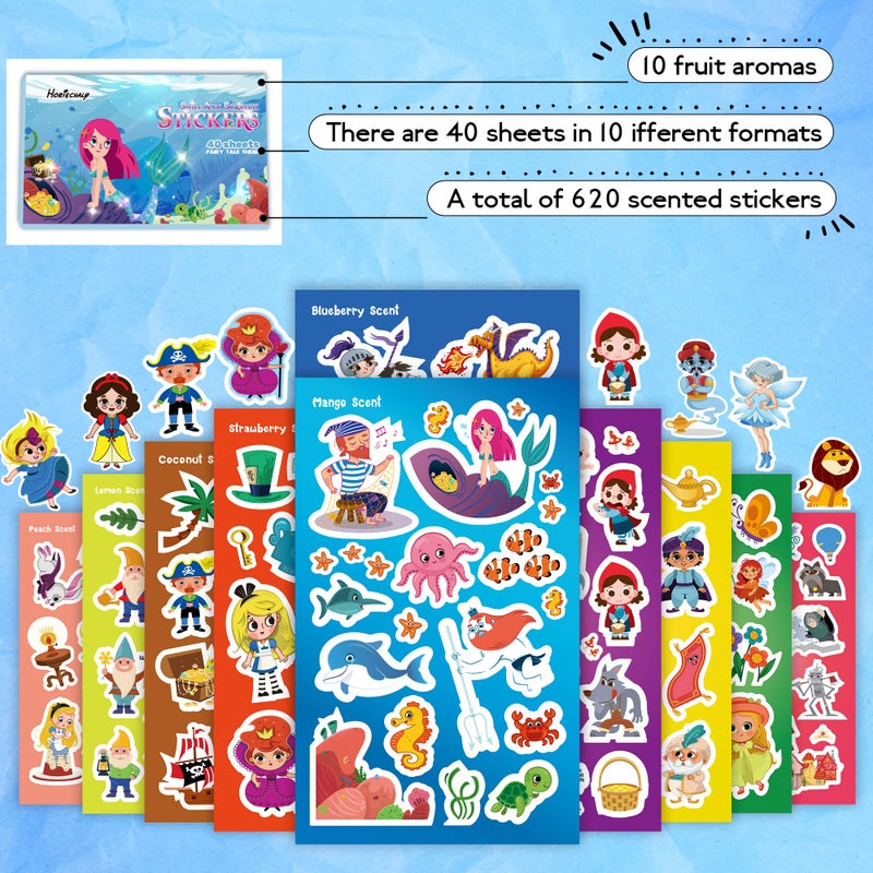 HORIECHALY Stickers for Kids, 620 Scratch and sniff Fairy Tale Stickers Multiple Characters Themes, Smelly Sticker 10 Fruit Scents for Water Bottles, Laptops, Journals, Create Your Own Fairy Tales - Image 2
