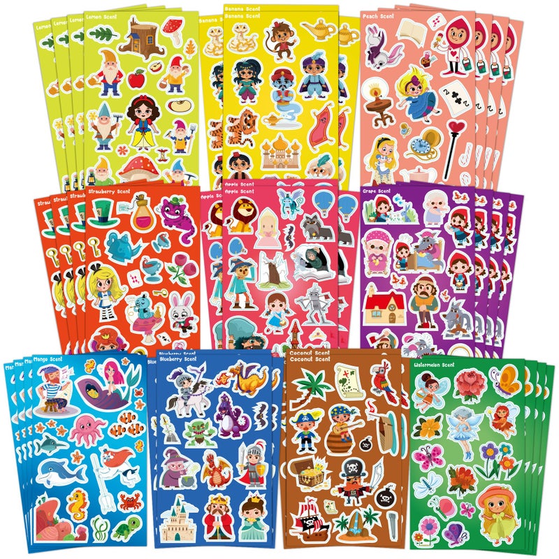 HORIECHALY Stickers for Kids, 620 Scratch and sniff Fairy Tale Stickers Multiple Characters Themes, Smelly Sticker 10 Fruit Scents for Water Bottles, Laptops, Journals, Create Your Own Fairy Tales - Image 1