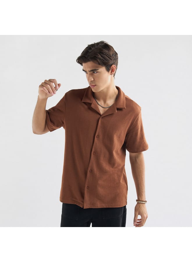 Splash FAV Textured Camp Collar Shirt with Short Sleeves  - Image 1