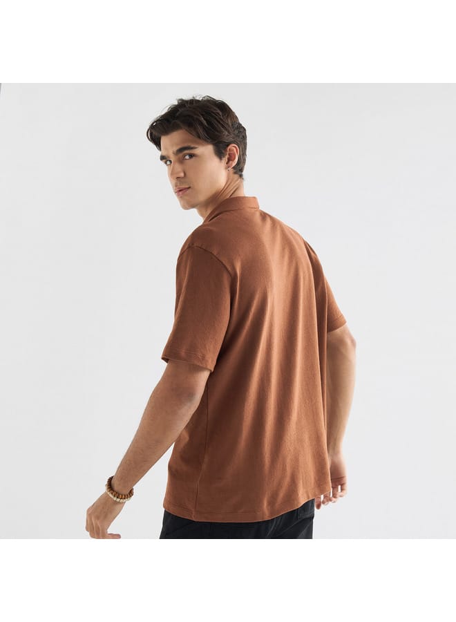 Splash FAV Textured Camp Collar Shirt with Short Sleeves  - Image 3