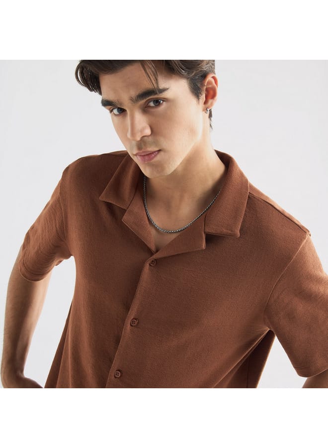 Splash FAV Textured Camp Collar Shirt with Short Sleeves  - Image 4