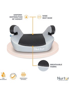 Nurtur Enzo Kids Booster Seat – Arm Rest - Isofix Fitting – Universally Fit – Wide Cushioned Base Suitable From 4 Years To 12 (Group 2/3), Light And Dark Grey  - Image 3