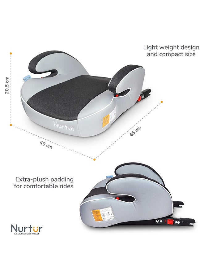 Nurtur - Enzo Kids Booster Seat – Arm Rest - Isofix Fitting – Universally Fit – Wide Cushioned Base Suitable From 4 Years To 12 (Group 2/3), Light And Dark Grey - Image 1