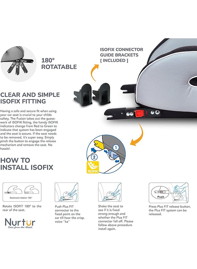 Nurtur - Enzo Kids Booster Seat – Arm Rest - Isofix Fitting – Universally Fit – Wide Cushioned Base Suitable From 4 Years To 12 (Group 2/3), Light And Dark Grey - Image 1