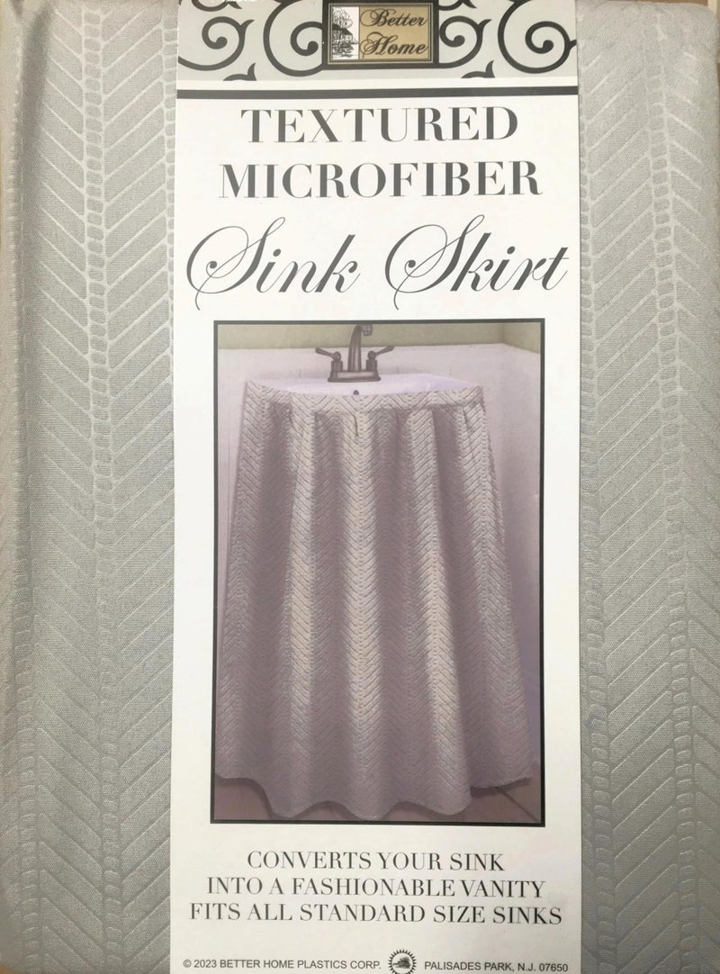 HOME SELECTION Better Home Textured Microfiber Sink Skirt, Luxurious Fabric Bathroom Vanity Cover, (Grey) - Image 2