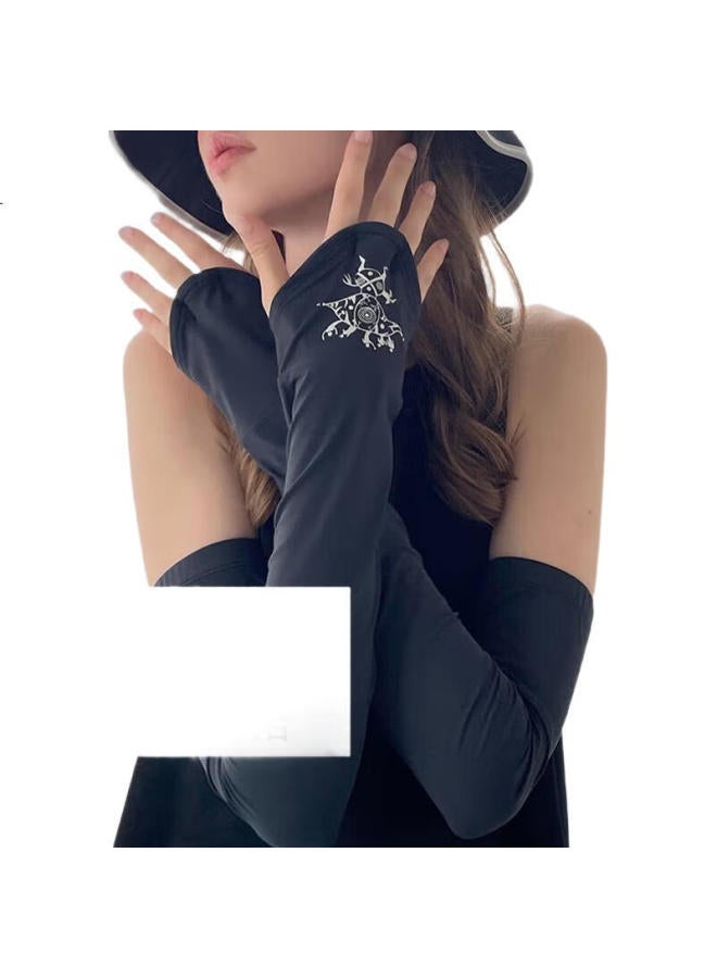 Hoii (Hoii) Mr. Hosea Sunscreen Ice Silk Sleeve Black And White Breathable Arm Guard Uv Protection Black Sleeve M - Image 1