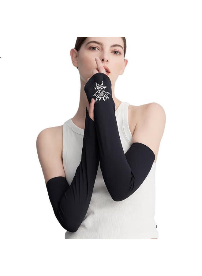 Hoii (Hoii) Mr. Hosea Sunscreen Ice Silk Sleeve Black And White Breathable Arm Guard Uv Protection Black Sleeve M - Image 3