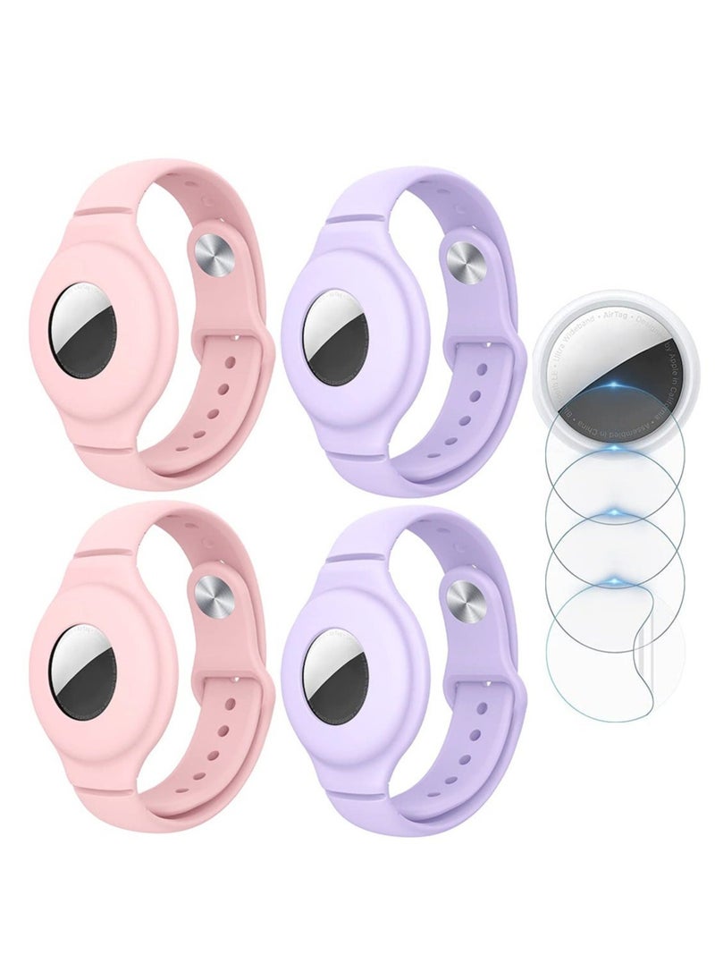 Generic - AirTag Bracelet for Kids, 4 Pack Silicone Watch Bands + 4 Pack Anti-Scratch Films for Kids/Toddler/Baby/Elders, Colourful Waterproof Wristband Compatible with Apple AirTag - Image 1