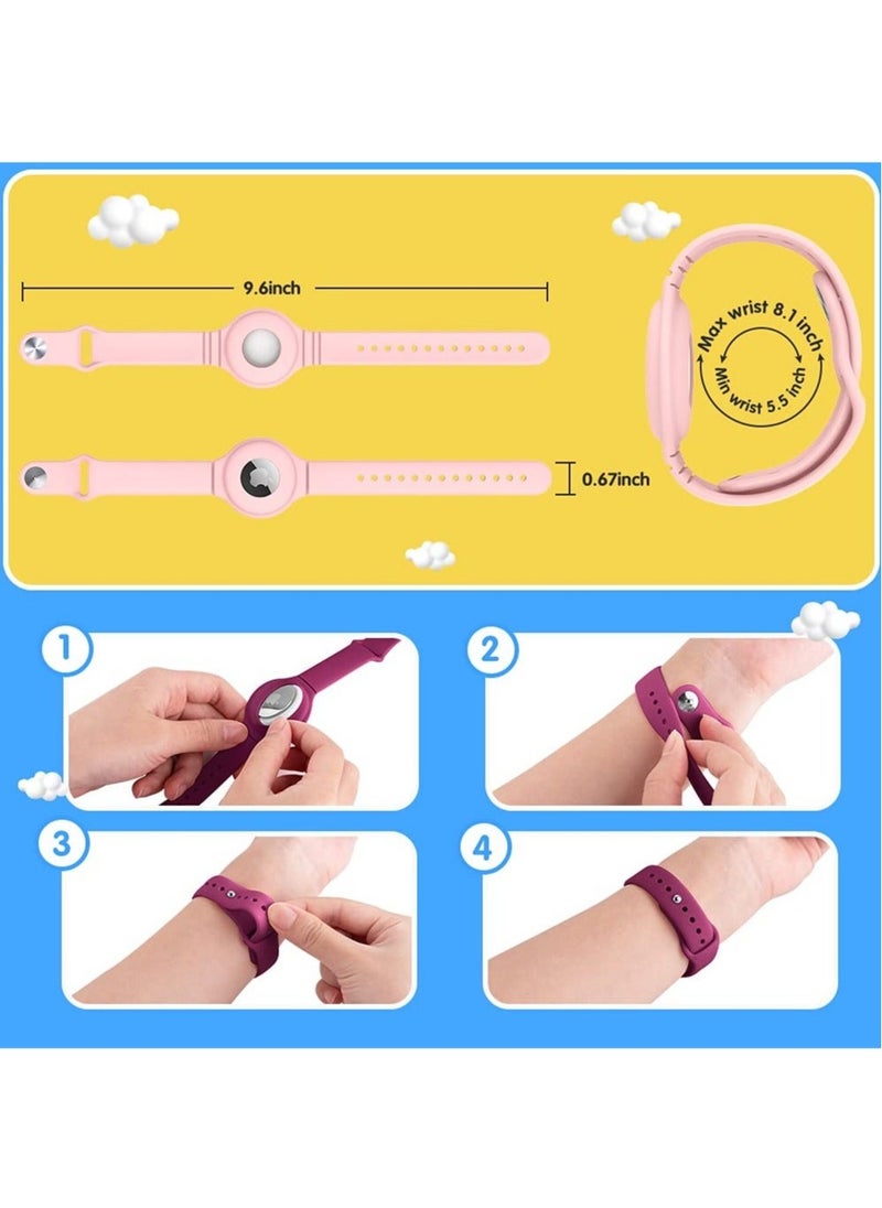 Generic - AirTag Bracelet for Kids, 4 Pack Silicone Watch Bands + 4 Pack Anti-Scratch Films for Kids/Toddler/Baby/Elders, Colourful Waterproof Wristband Compatible with Apple AirTag - Image 1