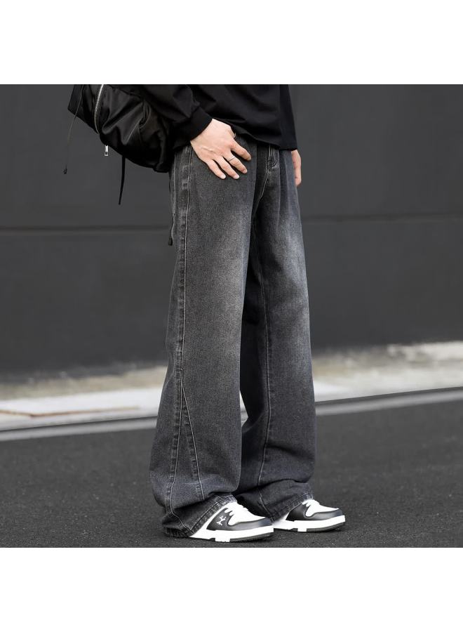 Swamp Area American Vintage High Street Men's Denim Jeans Autumn Winter Loose Straight Wide Leg Slight Flare Pants K113 Gray 2XL - Image 3