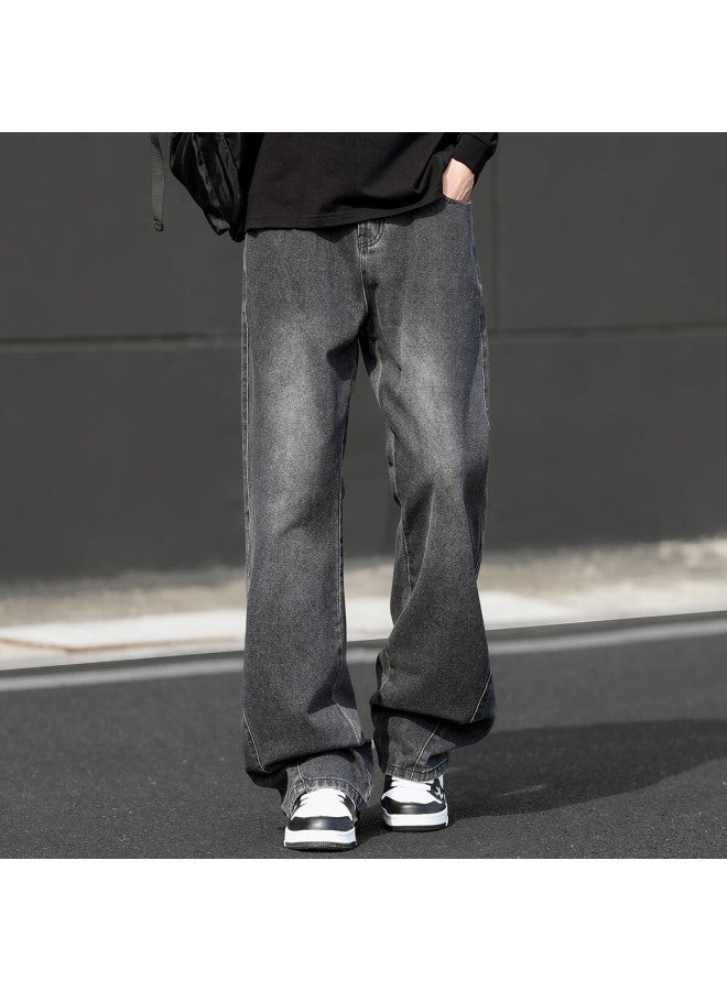 Swamp Area American Vintage High Street Men's Denim Jeans Autumn Winter Loose Straight Wide Leg Slight Flare Pants K113 Gray 2XL - Image 4