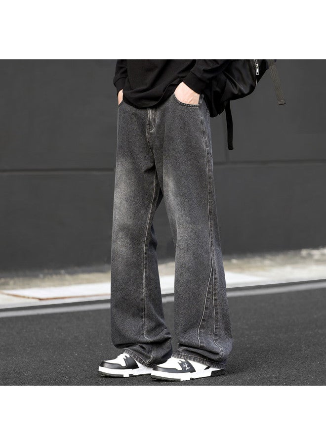 Swamp Area American Vintage High Street Men's Denim Jeans Autumn Winter Loose Straight Wide Leg Slight Flare Pants K113 Gray 2XL - Image 5