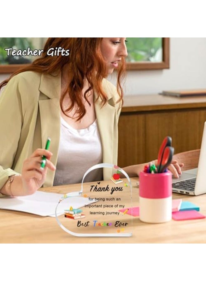 KOWVOWZ Teacher Gifts for Women Men, Acrylic Heart Table Decoration Sign, Teacher Appreciation Gifts, End of Year Thank You Gift from Students for Teachers - Image 4