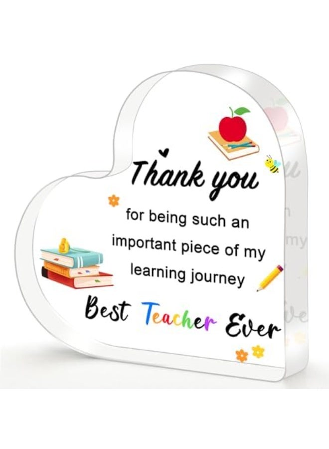 KOWVOWZ Teacher Gifts for Women Men, Acrylic Heart Table Decoration Sign, Teacher Appreciation Gifts, End of Year Thank You Gift from Students for Teachers - Image 1