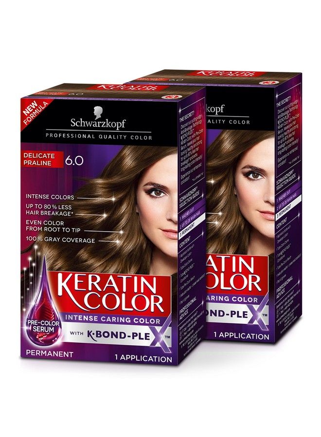 Schwarzkopf Keratin Color Permanent Hair Color Cream 6.0 Delicate Praline Pack Of 2 - Image 1