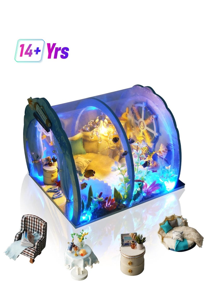 Excefore DIY Miniature Dollhouse Kit, Miniature House Kit 1:24 Scale,Tiny House kit with Furniture, Great Handmade Crafts Gift for Father's Day, Sweet Home of Mermaid Princess  - Image 1