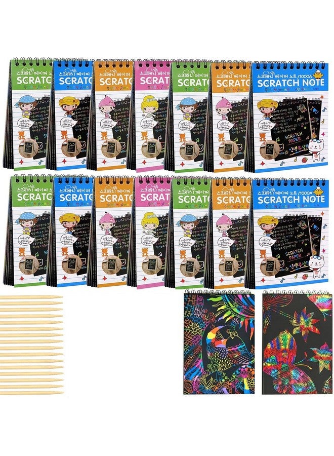 PLUSPOINT Scratch Note Books, 10 Pages Rainbow Scratch Art Book Magic Doodle Scratch Painting Sketch Art Drawing Notepads with Wooden Stylus for Kids Arts and Crafts Perfect Travel Activity (16) - Image 1