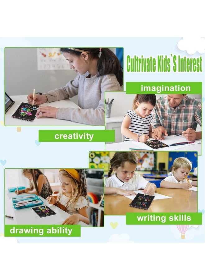 PLUSPOINT Scratch Note Books, 10 Pages Rainbow Scratch Art Book Magic Doodle Scratch Painting Sketch Art Drawing Notepads with Wooden Stylus for Kids Arts and Crafts Perfect Travel Activity (16) - Image 2