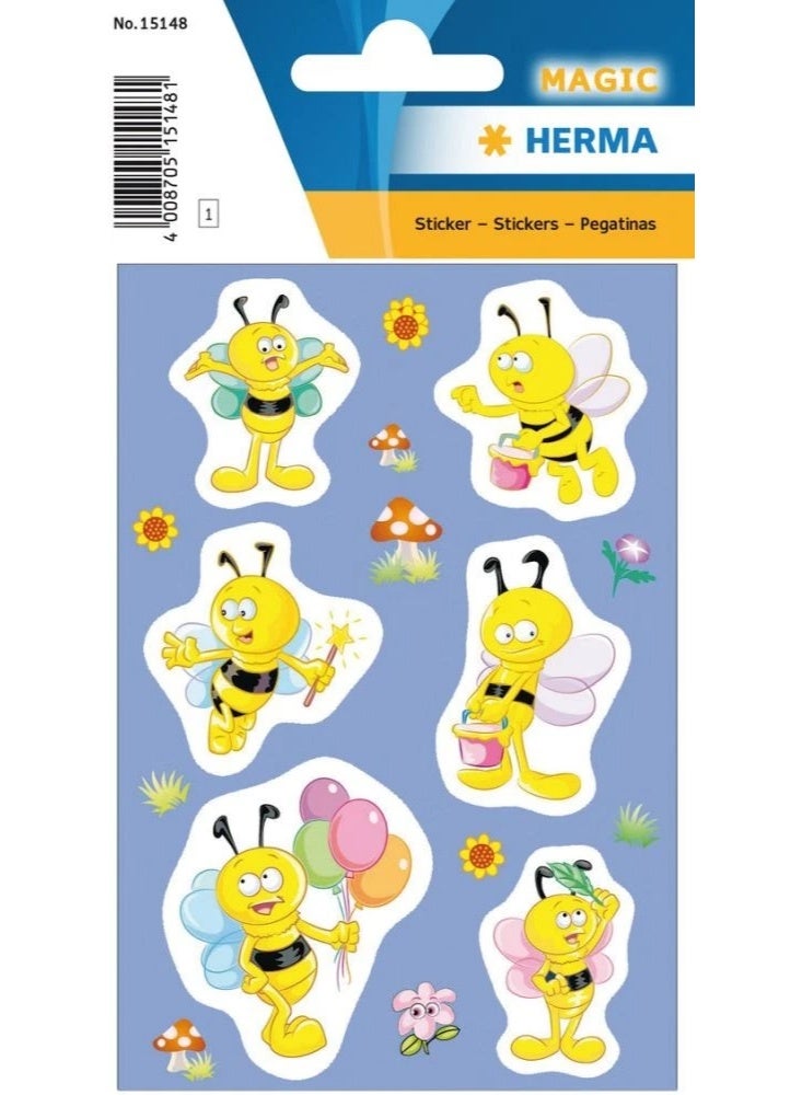 HERMA 15148 Magic Sticker Biene Willy 3D Pop-Up Puffy Stickers for Kids Crafting & Journaling - Pack of 6 Cute Cartoon Bee Decorative Decals - Image 1