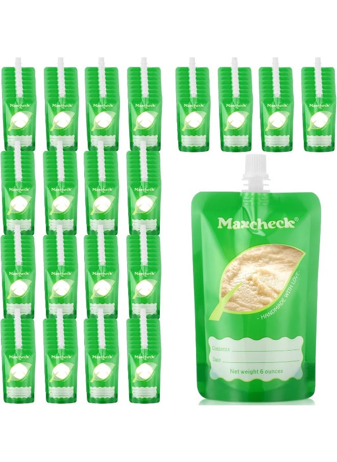 Maxcheck Maxcheck 200 Pcs Baby Food Pouches Bulk Disposable Baby Food Storage Pouches 6 oz Squeeze Green Filler Storage Containers for Toddlers Applesauce Yogurt and Puree  - Image 1