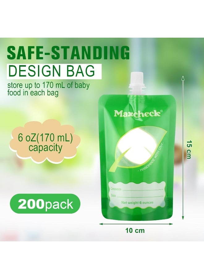 Maxcheck Maxcheck 200 Pcs Baby Food Pouches Bulk Disposable Baby Food Storage Pouches 6 oz Squeeze Green Filler Storage Containers for Toddlers Applesauce Yogurt and Puree  - Image 2