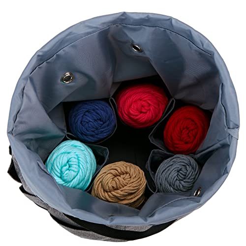 HOMEST Large Crochet Bag with Customized Front Compartment for Knitting Accessories, Yarn Storage with 6 Oversized Grommets, Tote Organizer with Drawstring Closure, Gray - Image 3