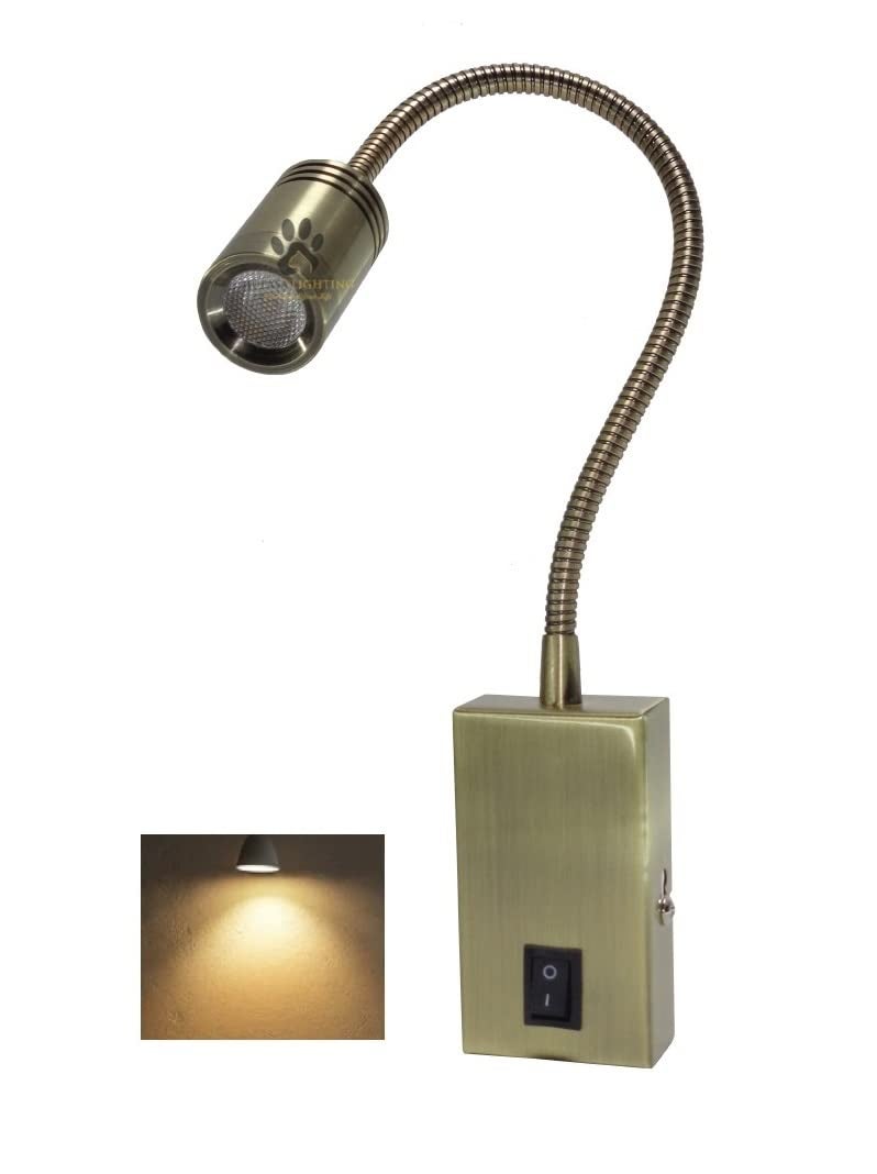 Mufasa 3 Watts Antique Brass Finish LED Bedside Wall Light Surface Mounted Spotlight Reading Light Night Lamp Long Arm 28Cm Gooseneck (Pack of 1) (Warm White) - Image 1