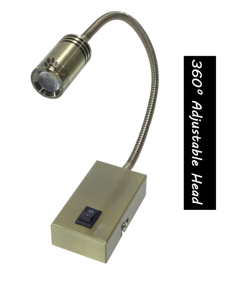Mufasa 3 Watts Antique Brass Finish LED Bedside Wall Light Surface Mounted Spotlight Reading Light Night Lamp Long Arm 28Cm Gooseneck (Pack of 1) (Warm White) - Image 3