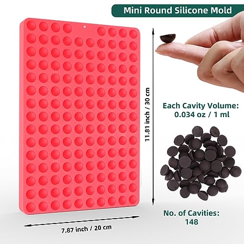 Amyandone Mini Round Silicone Molds, 148 Cavities Semi Sphere Chocolate Candy Mold for Baking and Freezing Chocolate Chip/Gumdrop/Cookie/Dog Treat/Cake Decor/Fruit Snack (with a Scraper) - Image 5