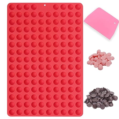 Amyandone Mini Round Silicone Molds, 148 Cavities Semi Sphere Chocolate Candy Mold for Baking and Freezing Chocolate Chip/Gumdrop/Cookie/Dog Treat/Cake Decor/Fruit Snack (with a Scraper) - Image 1