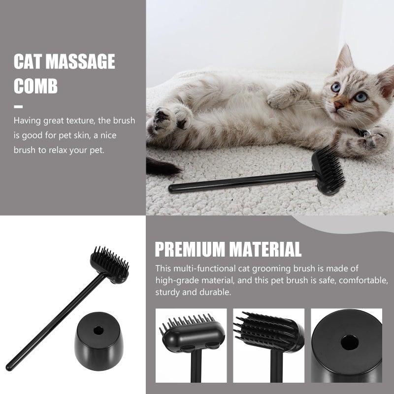 Long Handle Pet Grooming Brush for Shedding Control Non Slip Massage Comb Black - Image 4
